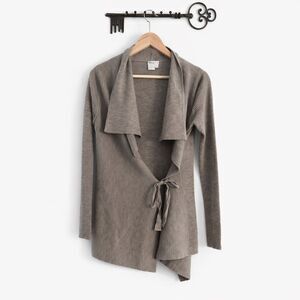 Worth 100% wool open front waterfall cardigan cross over tie waist size petite